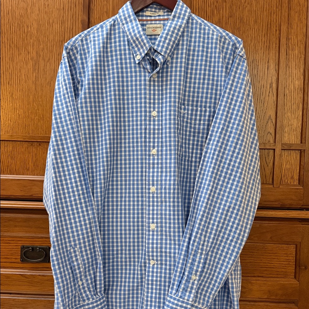 Dockers Gingham Button Down Classic Fit Wrinkle Resistant Dad Vibe Office Preppy